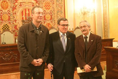 L'alcalde, Àngel Ros, amb els tinents d'Alcalde Xavier Sàez (ERC-EV) i  Francesc Pané (ICV-EA).