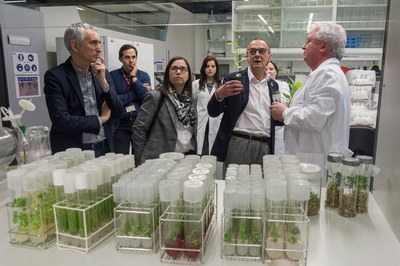 El paer en cap acompanyat de la segona tinent d'alcalde, al laboratori de cultius in vitro.