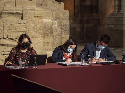 Els tinents d'alcalde Toni Postius i Jordina Freixanet i la regidora Elena Ferre..