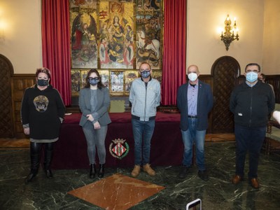 Rosa Palau, Elena Ferre, Miquel Pueyo, Toni Baró i Francesc Caballero, avui durant l'acte.