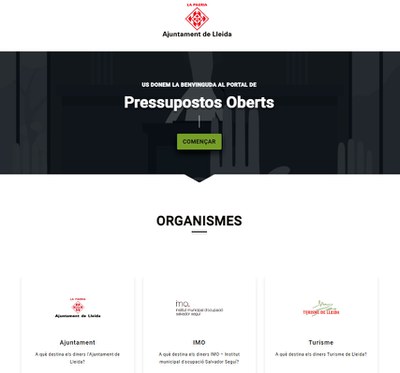 Caràtula d'entrada del web Pressupostos Oberts, amb els organismes autònoms incorporats.