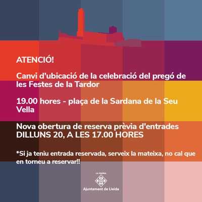 Aquest dilluns, a les 17.00 hores, s’obre de nou la reserva prèvia d’entrades per a aquest esdeveniment, tenint en compte que les persones que ja ten….