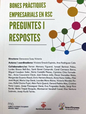 Portada del llibre “Bones Pràctiques Empresarials en RSC. Preguntes i respostes”, sorgit del projecte innovador Xarxa d’Empreses amb Responsabilitat ….