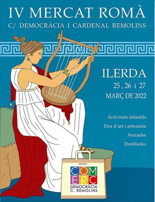 Cartell del IV Mercat Romà als carrers Democràcia i Cardenal Remolins.