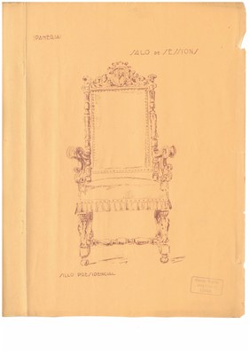 Dibuix de la cadira de l'alcalde, dissenyada per l'arquitecte Ramon Argilés..