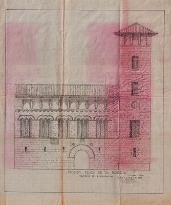Imatge del plànol del projecte de restauració de la façana de la Paeria, obra de l'arquitecte Ramon Argilés, al maig de 1930..