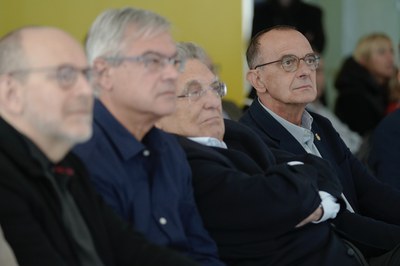 El paer en cap, acompanyat del regidor de Cultura, el professor Carles Balasch i Antoni Siurana.