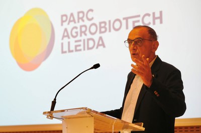 El paer en cap, Miquel Pueyo, ha participat en l'acte per presentar la nova marca del Parc Agrobiotech Lleida.