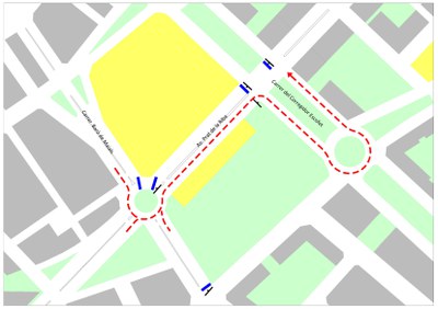 Planòl del desviament de trànsit a la rotonda de Prat de la Riba amb Baró de Maials.