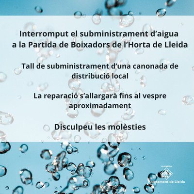 Afectacions en la distribució d’aigua al barri de Magraners i a la Partida de Boixadors de l’Horta de Lleida 2.