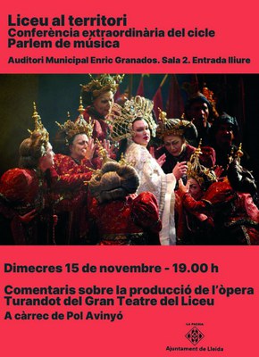 Liceu al territori, dimecres, amb comentaris sobre la producció de l'òpera Turandot del Gran Teatre del Liceu, amb Pol Avinyó..
