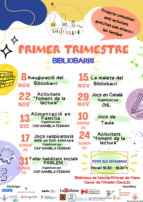 Calendari d'activitats del projecte Bibliobarri per al primer trimestre del curs 2024-25..