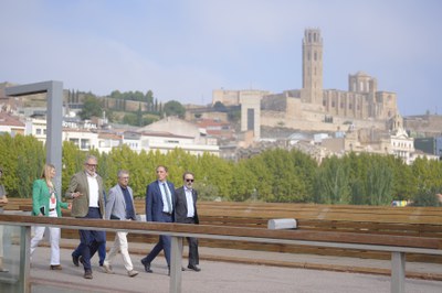 L'alcalde Larrosa amb el secretari d'estat de Medi Ambient, Hugo Morán, qui ha visitat Lleida aquest divendres..