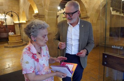 L'alcalde Larrosa i Carme Valls, aquesta tarda, moments abans de començar el Musiquem Lleida!.