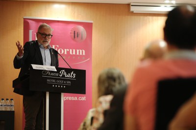L'alcalde, Fèlix Larrosa, durant la seva intervenció a la jornada "Reptes en Sostenibilitat" que organitza Fòrum Empresa.