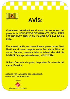 Durant aquest mes de gener, a l'avinguda Prat de la Riba no es podrà girar al carrer Sant Martí..