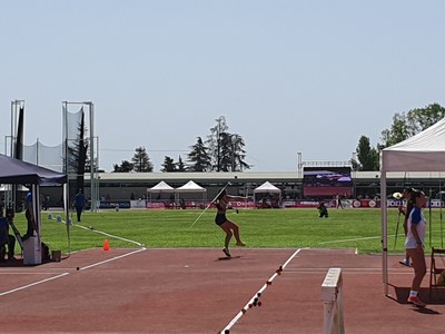 Àngela Sellart, atleta del Club Aldahra Lleida Unió Atlètica, durant la semifinal de llançament de javelina aquest matí.