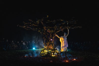 L’espectacle d’Olea ha barrejat poesia visual de dansa, teatre, música i foc utilitzant l’olivera com a protagonista creant una peça hipnòtica, inten….