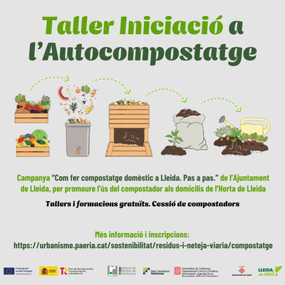 Cartel de “Cómo hacer compostaje doméstico en Lleida. Paso a paso”.